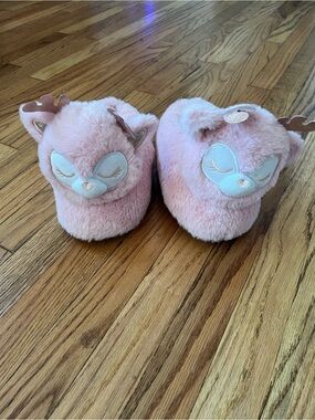 Plush Pink Deer Kids Slippers Girls Sz 13/1